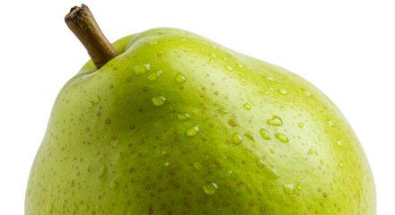 Isolated Realistic Green Pear With Water Droplets on Transparent Background