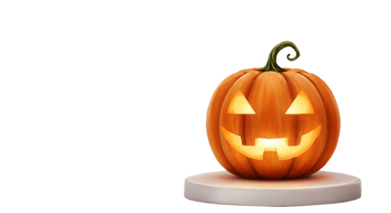 Isolated Realistic Halloween Pumpkin on Pedestal Glowing Interior