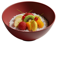 Isolated Realistic Healthy Breakfast Rice Bowl with Fresh Fruits