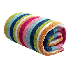 Folded Colorful Striped Beach Towel on transparent background