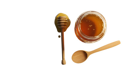 Isolated Realistic Honey Jar With Dipper And Spoon