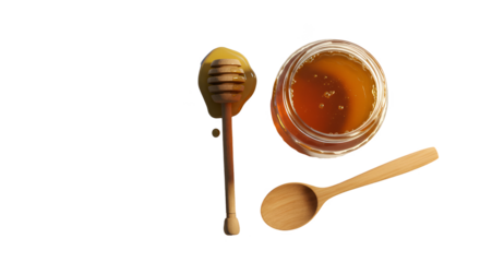 Isolated Realistic Honey Jar With Dipper And Spoon