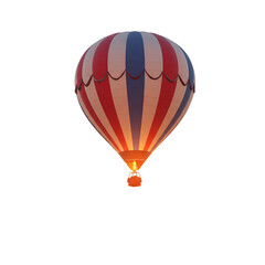 Isolated Realistic Hot Air Balloon Red Blue White Stripes Sunrise Glow