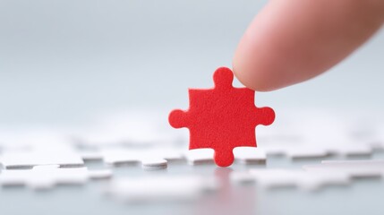 A hand is reaching for a red puzzle piece on a white puzzle