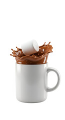 Isolated Realistic Hot Chocolate Splash in White Mug with Marshmallow