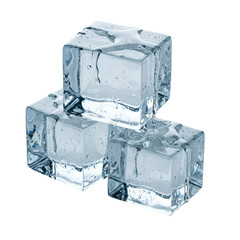 Isolated Realistic Ice Cubes on Black Background with Water Droplets