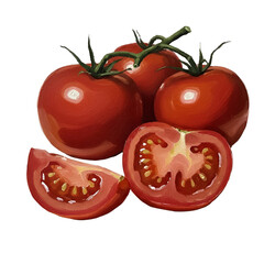 Isolated Realistic Illustration of Ripe Red Tomatoes with Green Stems