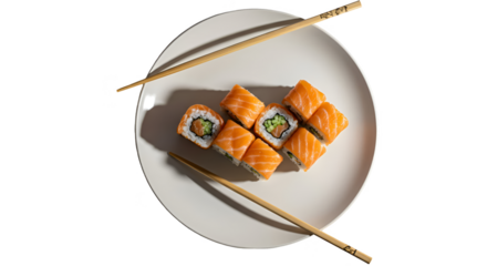 Photo Isolated Sushi Rolls Salmon With Avocado And Cucumber On Plate
