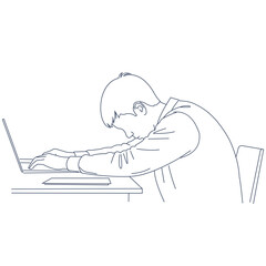 Creative design vector art of overworked student or employee sleeping on laptop at desk