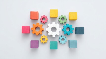 Obraz premium A colorful assortment of wooden gears and blocks arranged in a circle