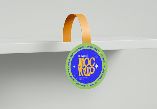 Realistic Wobbler Mockup on Store Shelf &ndash; Round Hanging Shelf Talker Label Mockup for Retail Promotion, Branding and Product Advertising