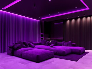 Luxury Purple Home Theater Room Design Interior