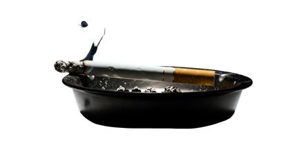 Photo Of A Lit Cigarette In An Ashtray On A Black Background