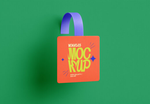 Realistic Square Wobbler Mockup &ndash; Hanging Shelf Talker Label Packaging Design Template for Retail and Product Promotion