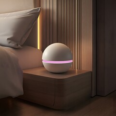 Modern Spherical Nightlight on Wooden Nightstand in Bedroom