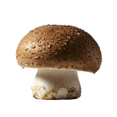 Isolated Realistic Mushroom Photo Dark Cap White Stem Water Drops