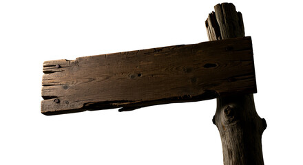 Photo of a Weathered Wooden Signpost Isolated on Black Background