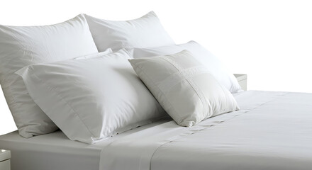 Photo of a White Bed with Decorative Pillows and Sheets