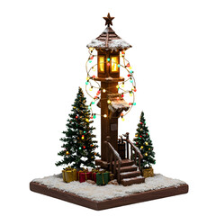 Photo Of A Wooden Christmas Lamppost With Trees And Gifts