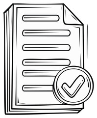 Hand drawn illustration of an approved document with a checkmark symbol for verification and compliance
