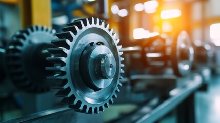 Industrial machinery gears in action factory environment close-up shot technological advancement modern manufacturing processes