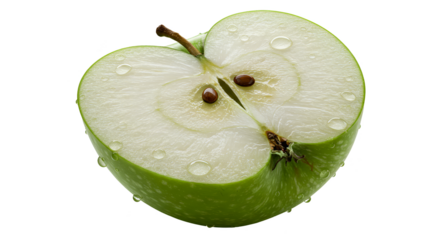 Isolated Realistic Photo Green Apple Cut Water Drops Sparkling