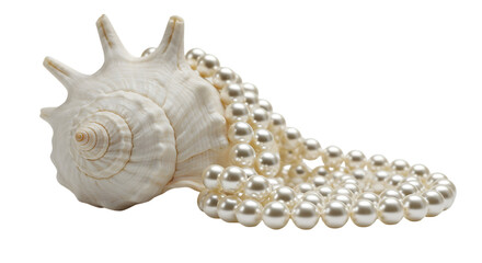 Obraz premium Isolated Realistic Photo of White Seashell with Pearls Scattered