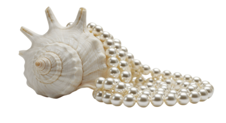 Isolated Realistic Photo of White Seashell with Pearls Scattered