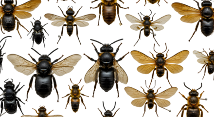 Isolated Realistic Photo Various Insects Black Background
