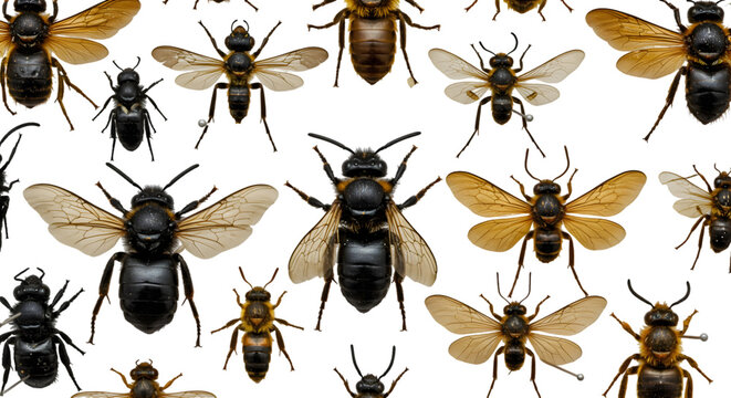 Isolated Realistic Photo Various Insects Black Background