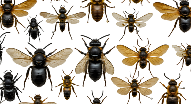 Isolated Realistic Photo Various Insects Black Background