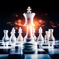 Dramatic White Chess Queen on Board, Strategy Game