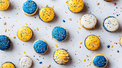 Colorful Sprinkled Macarons Dessert Flatlay Photography