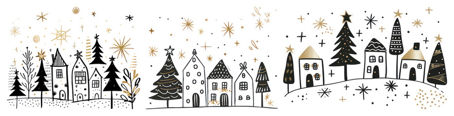 Naklejka premium PNG Festive winter village illustration, element set on transparent background