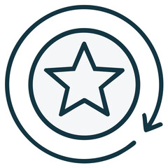 Fototapeta premium Circular refresh arrow with star icon for loyalty program and bonus points. Vector line art illustration.