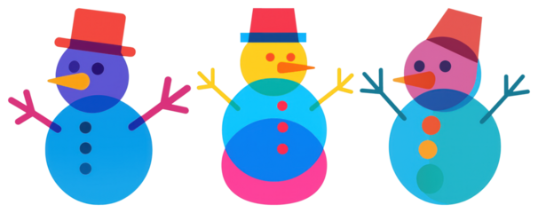 PNG Colorful abstract snowman trio, element set on transparent background