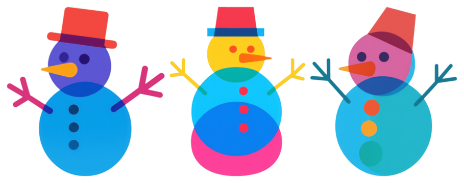 PNG Colorful abstract snowman trio, element set on transparent background