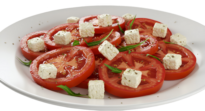 Isolated Realistic Tomato Feta Salad With Green Herbs