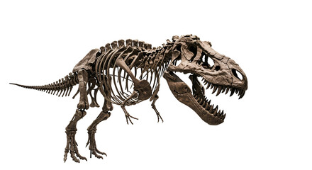 Isolated realistic Tyrannosaurus Rex skeleton on black background with colored digital glitch effect