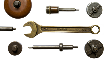 Isolated Realistic Vintage Metal Tools on Black Background Photo