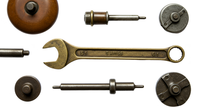 Isolated Realistic Vintage Metal Tools on Black Background Photo