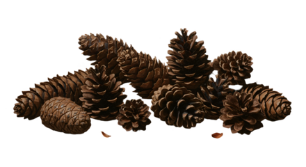 Pile of Brown Pine Cones Isolated Transparent Background Realistic Image