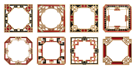 PNG Elegant geometric decorative frames collection, element set on transparent background
