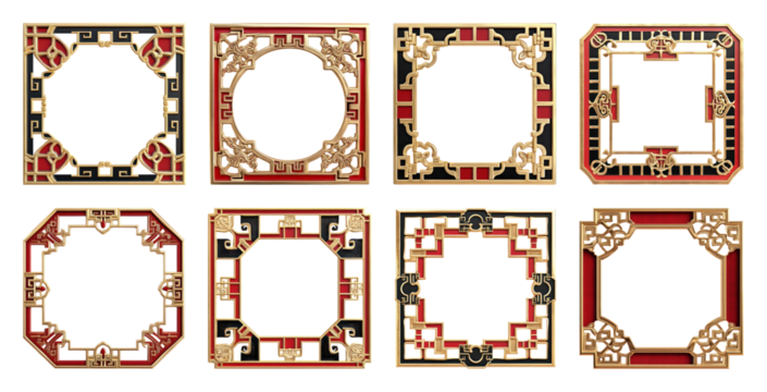 PNG Elegant geometric decorative frames collection, element set on transparent background