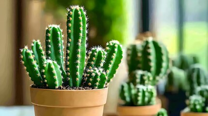 Close up green cactus plant in a pot as a decorative home decor
