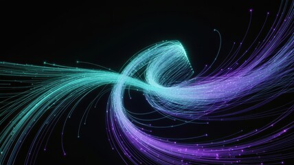 Dynamic flow of neon light trails representing data transmission and connectivity in cyberspace