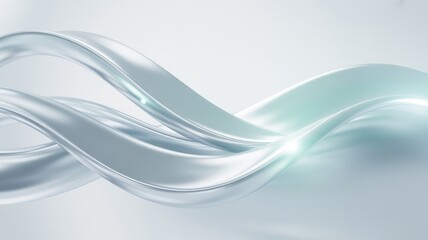Obraz premium Elegant 3D render of smooth silver metallic waves with subtle blue reflections and bright highlights.