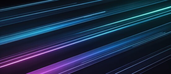 Futuristic abstract background with diagonal neon light trails and vibrant blue purple gradient glow.