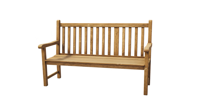 Isolated realistic wooden park bench with ornate details