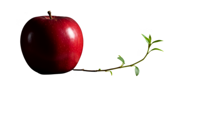 Isolated Red Apple With Green Stem and Leaves PNG